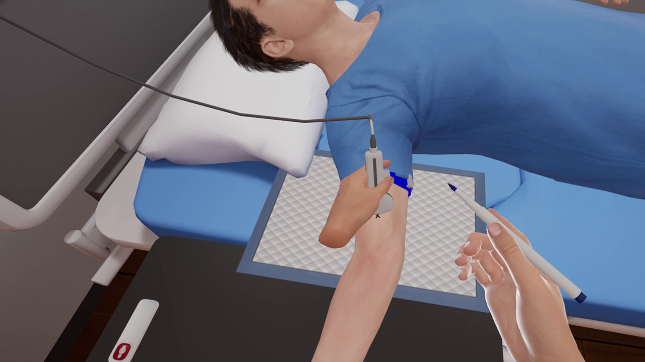 Performing PICC insertion in VR