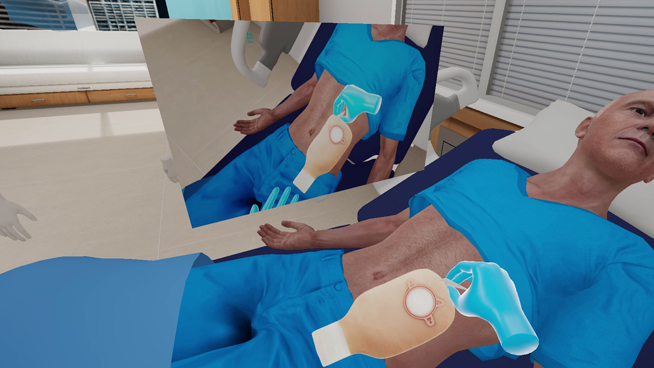Colostomy care procedure in VR